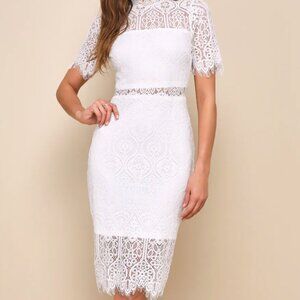 Lulus Remarkable White Sheer Lace Short Sleeve Mini Dress